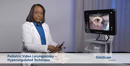 Dr. Cheryl Gooden demonstrates hyperangulated video laryngoscope techniques.